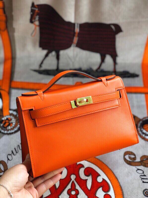 에르메스 미니 켈리백22 오렌지 금장 스위프트